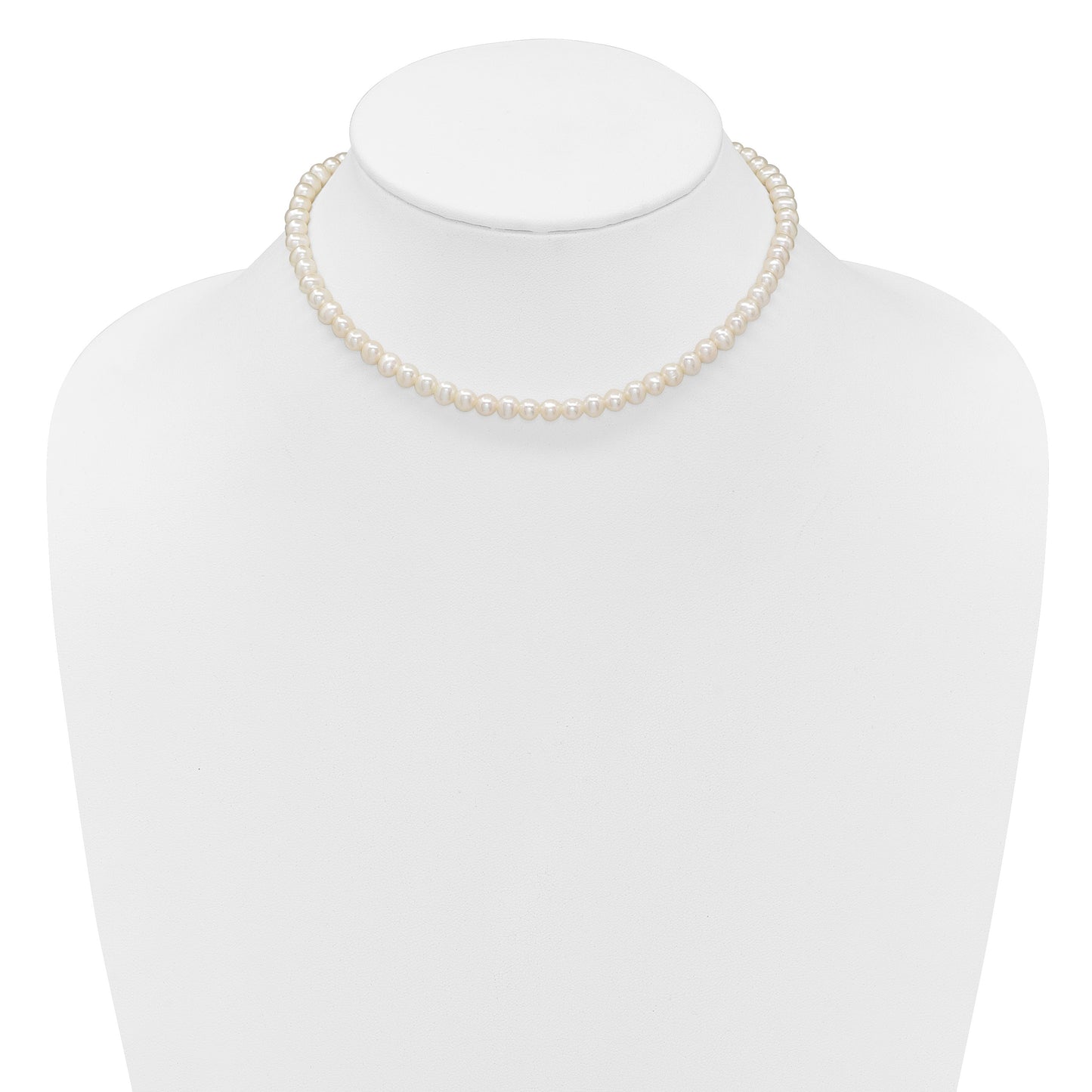 Sterling Silver Rhodium-plated 6-7mm Semi-Round White Freshwater Cultured Pearl 14 inch with 2 inch Extender Choker