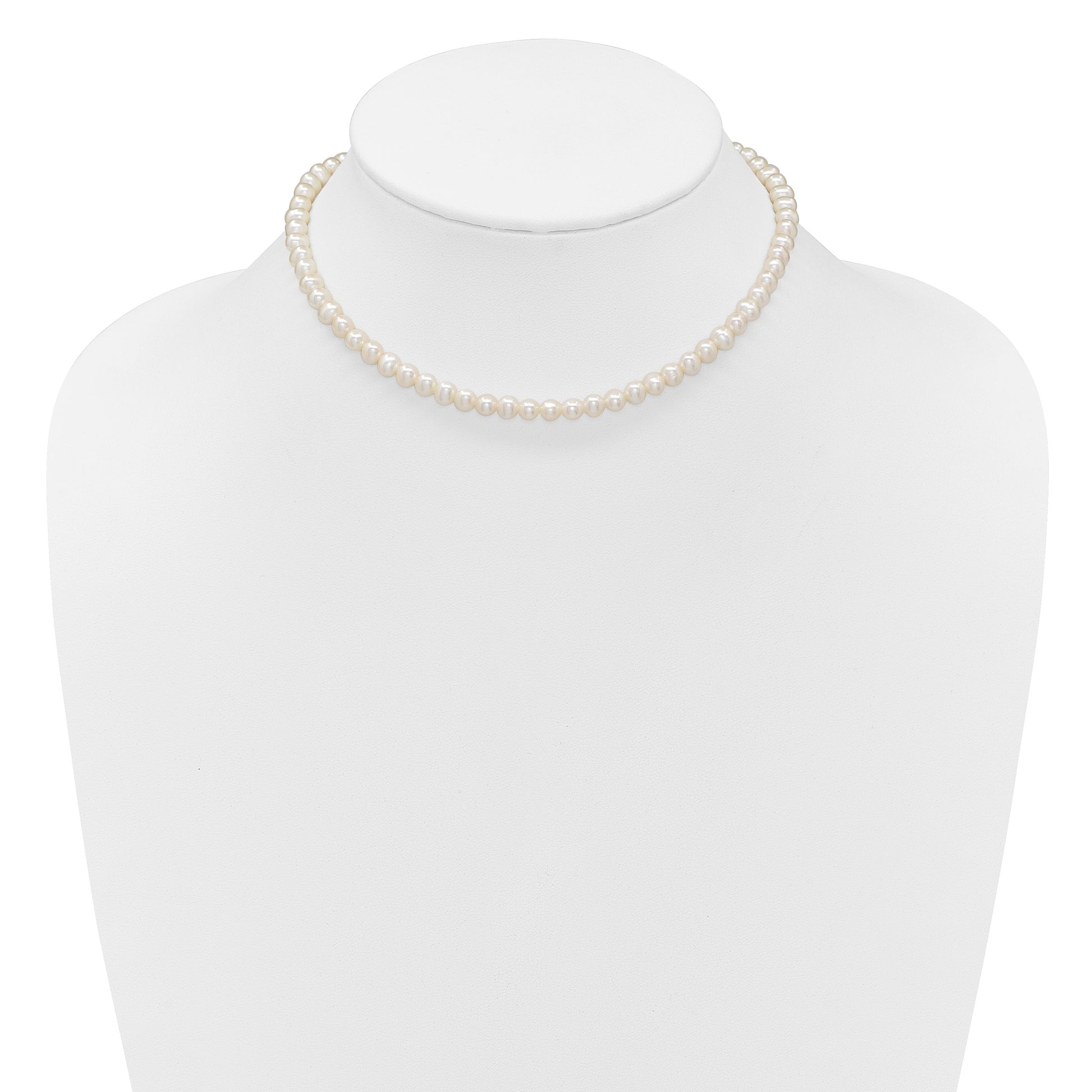Sterling Silver Rhodium-plated 6-7mm Semi-Round White Freshwater Cultured Pearl 14 inch with 2 inch Extender Choker