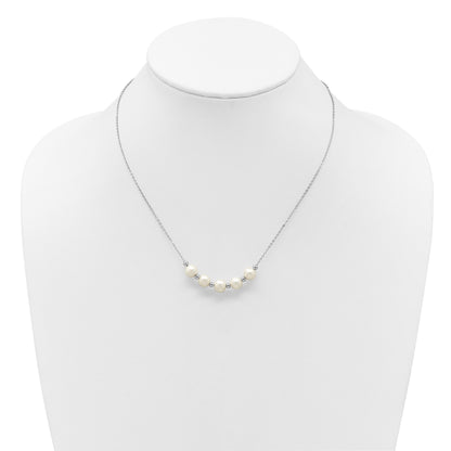 Sterling Silver Rhodium-plated 7-8mm Semi-Round White Freshwater Cultured Pearl and Beads 16 inch with 2 inch Extender Necklace