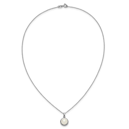 Sterling Silver Rhodium-plated 8-10mm Button White Freshwater Cultured Pearl 17 inch Necklace and Omega Back Earring Set