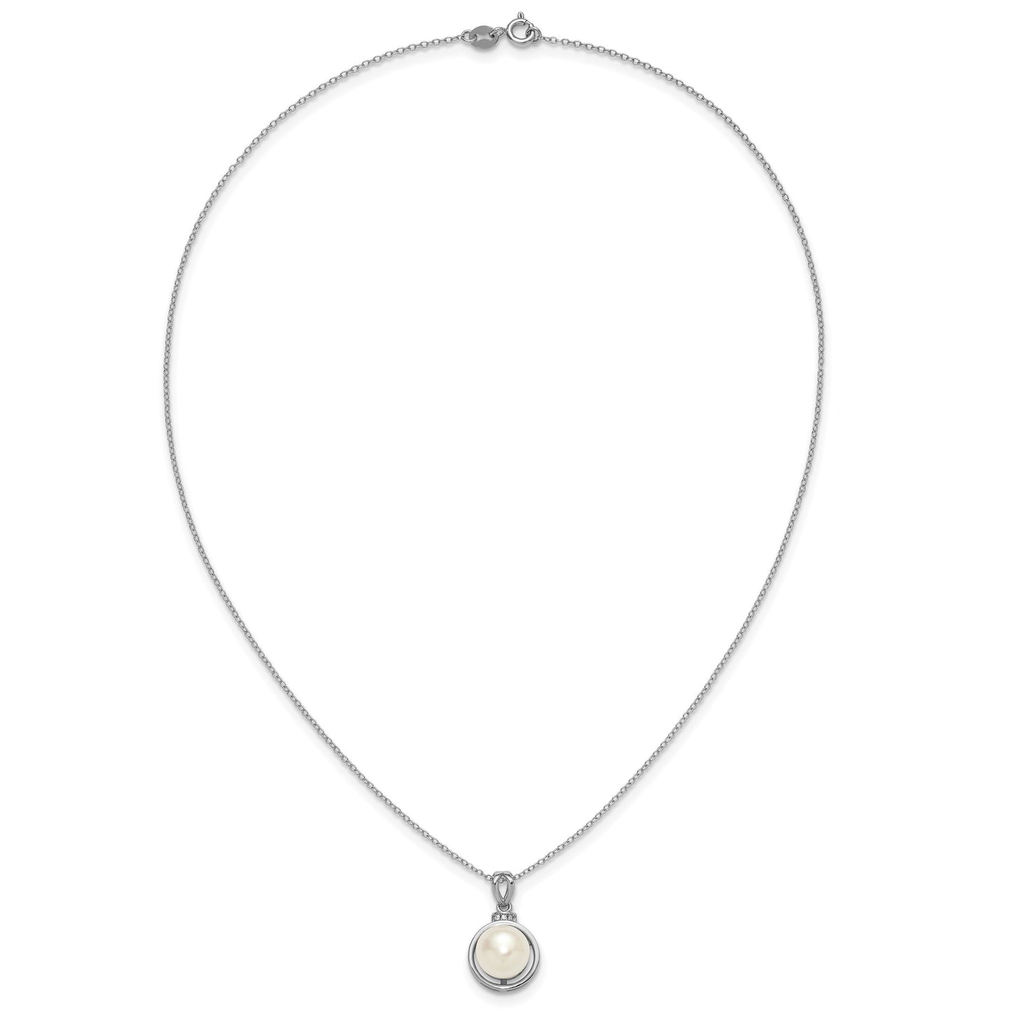 Sterling Silver Rhodium-plated 8-10mm Button White Freshwater Cultured Pearl and CZ 17 inch Necklace and Dangle Shepherd Hook Earring Set