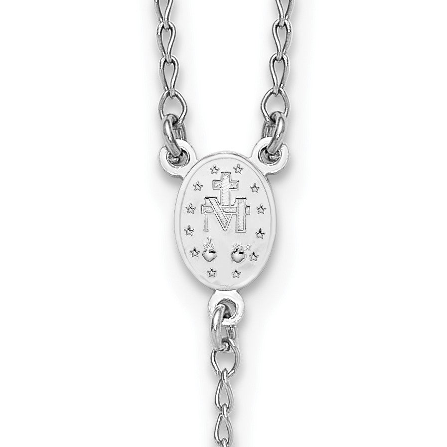 Sterling Silver Rhodium-plated Diamond-cut Tri-color Gold-plated 18.5 inch with 1 inch extender Rosary Necklace