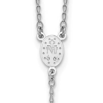 Sterling Silver Rhodium-plated Diamond-cut Tri-color Gold-plated 18.5 inch with 1 inch extender Rosary Necklace