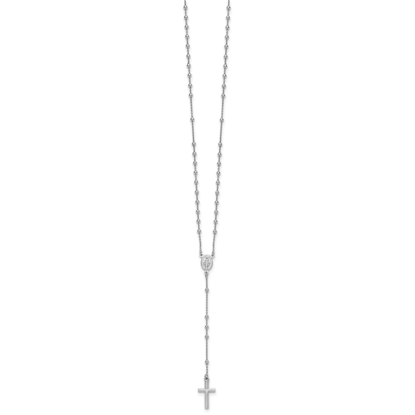 Sterling Silver Rhodium-plated Polished 17.5 inch with 1.25 inch extender Rosary Necklace