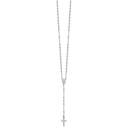 Sterling Silver Rhodium-plated Polished 17.5 inch with 1.25 inch extender Rosary Necklace