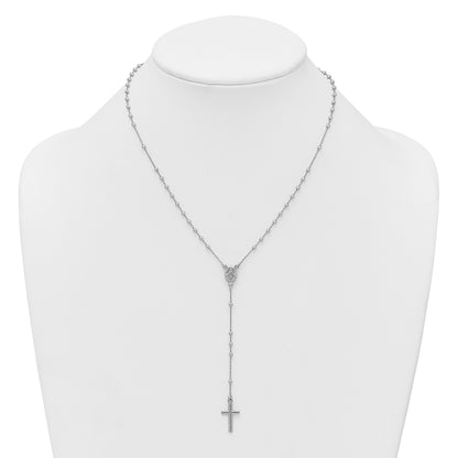 Sterling Silver Rhodium-plated Polished 17.5 inch with 1.25 inch extender Rosary Necklace