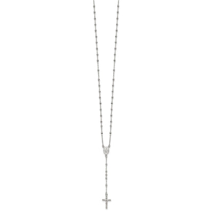 Sterling Silver Polished and Beaded Rosary 24 inch Necklace