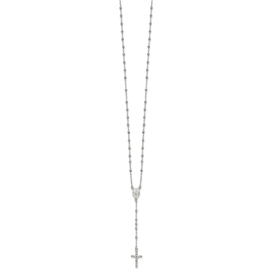Sterling Silver Polished and Beaded Rosary 24 inch Necklace