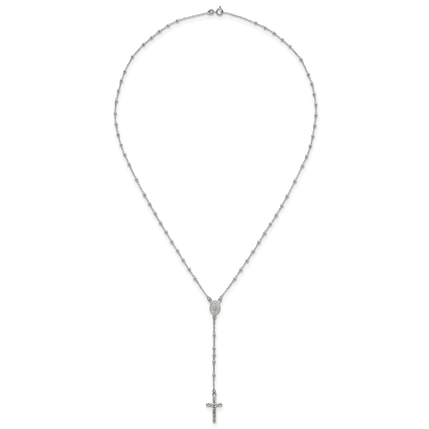 Sterling Silver Polished and Beaded Rosary 24 inch Necklace