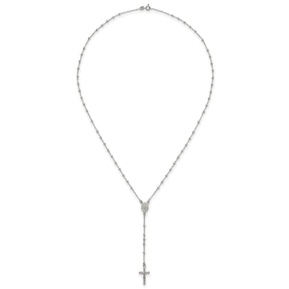Sterling Silver Polished and Beaded Rosary 24 inch Necklace