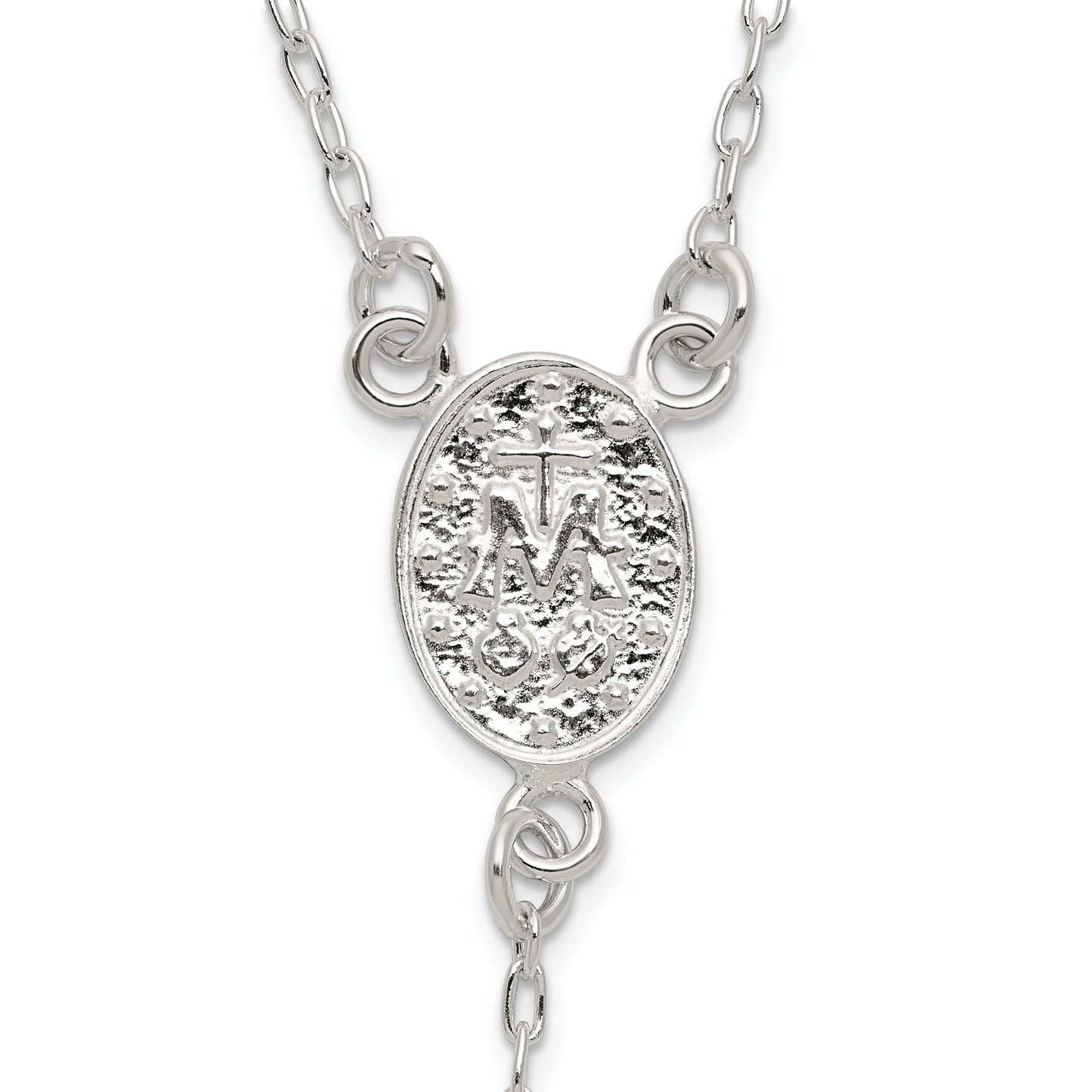 Sterling Silver Polished and Beaded Rosary 24 inch Necklace
