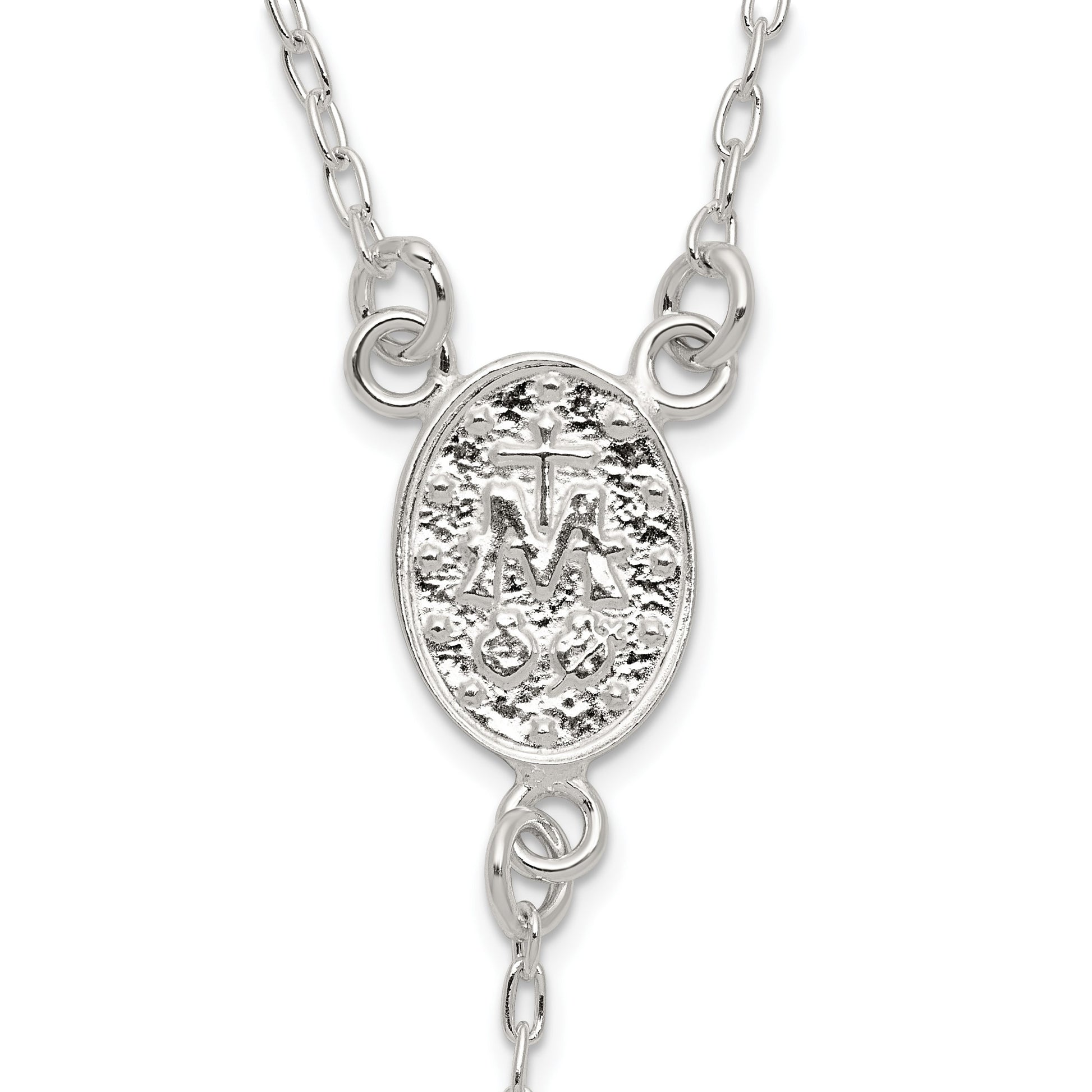 Sterling Silver Polished and Beaded Rosary 24 inch Necklace