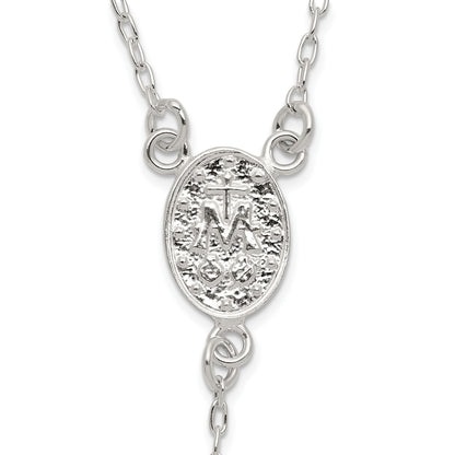 Sterling Silver Polished and Beaded Rosary 24 inch Necklace