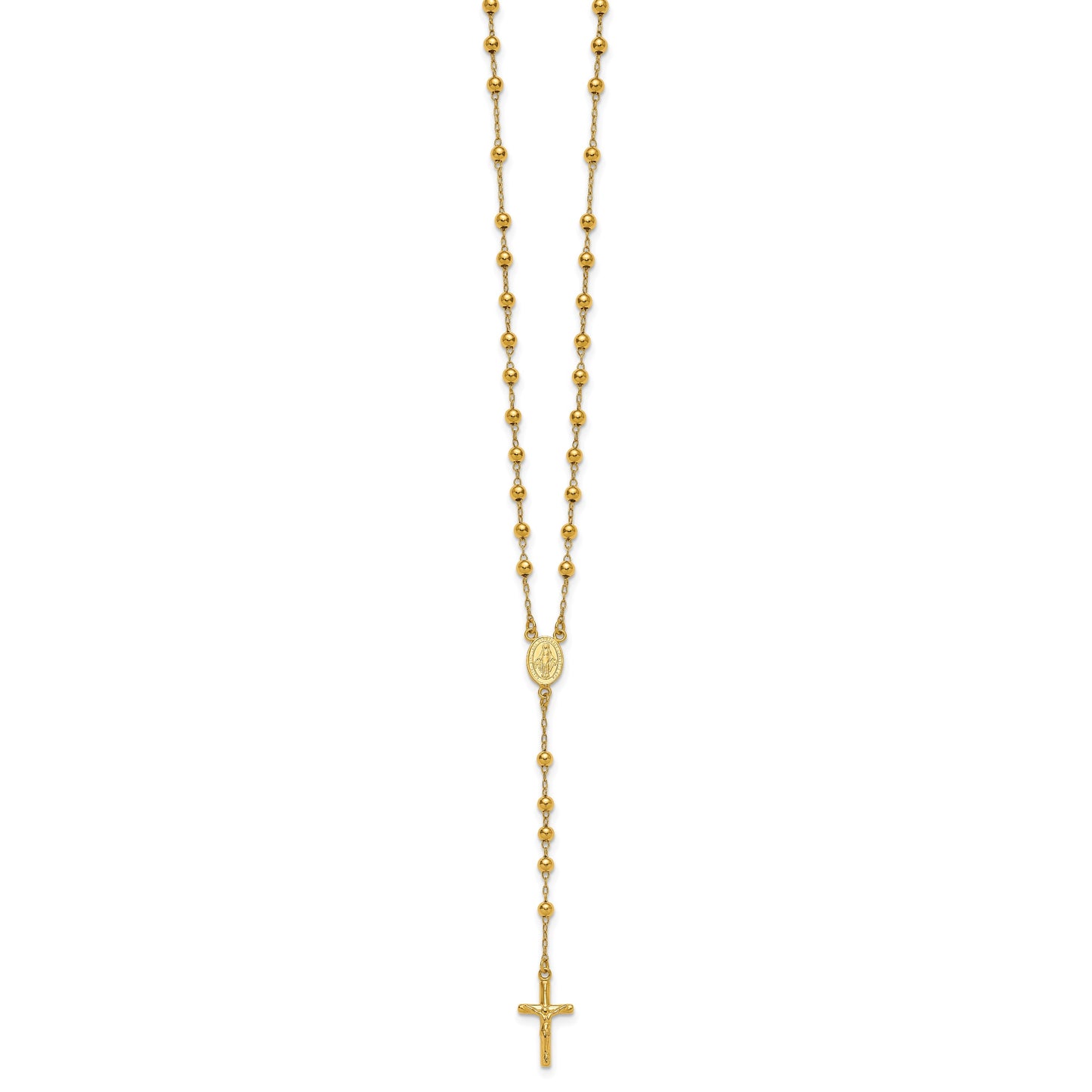 Sterling Silver Gold-tone Polished and Beaded Rosary 24 inch Necklace