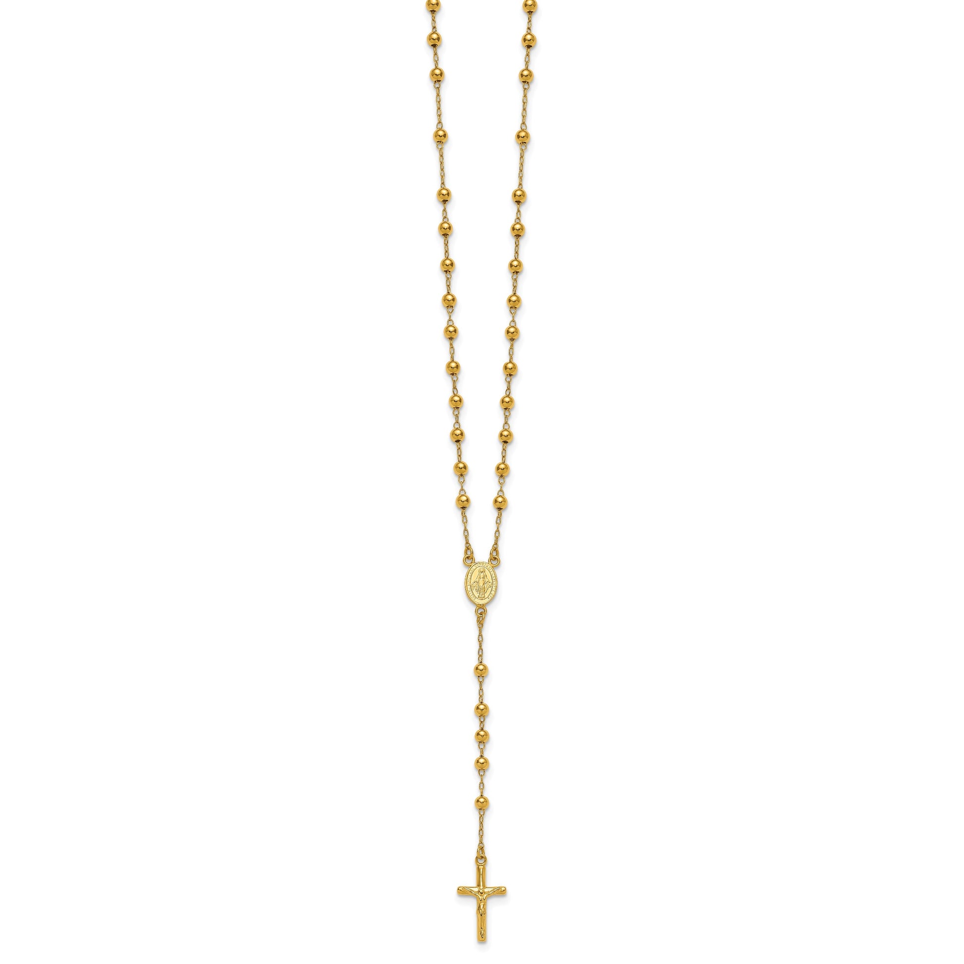 Sterling Silver Gold-tone Polished and Beaded Rosary 24 inch Necklace