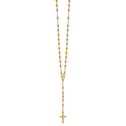 Sterling Silver Gold-tone Polished and Beaded Rosary 24 inch Necklace