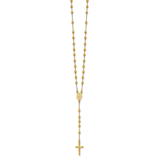 Sterling Silver Gold-tone Polished and Beaded Rosary 24 inch Necklace