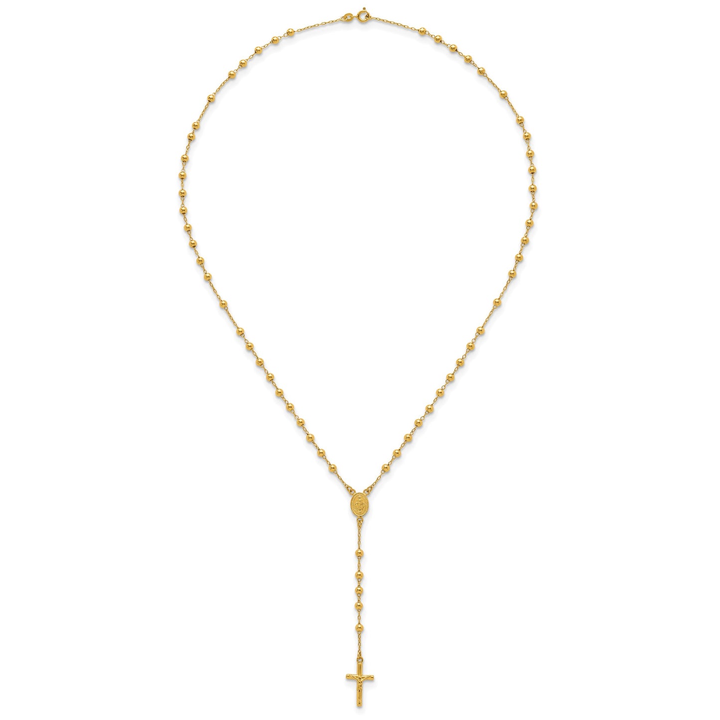 Sterling Silver Gold-tone Polished and Beaded Rosary 24 inch Necklace