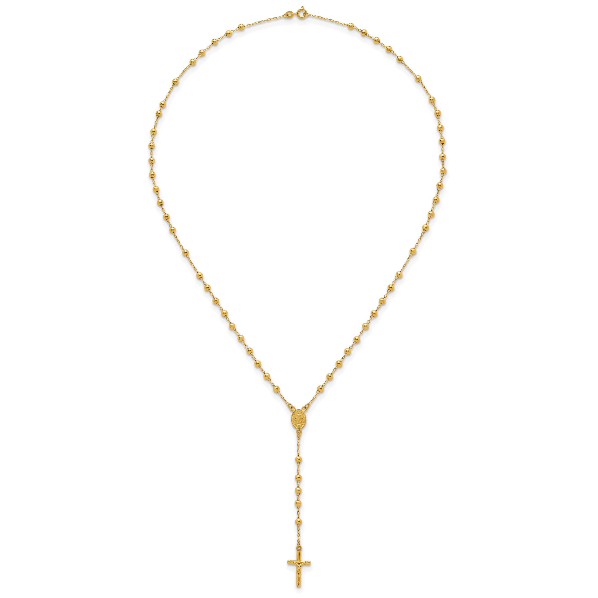 Sterling Silver Gold-tone Polished and Beaded Rosary 24 inch Necklace