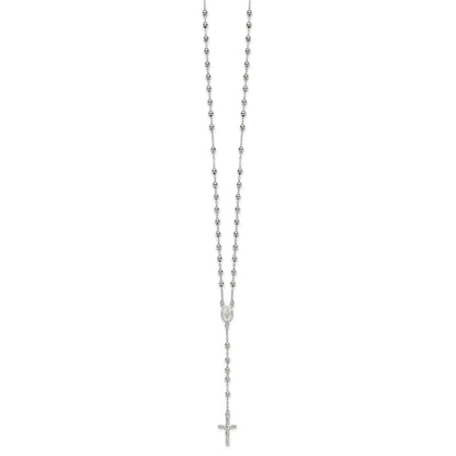 Sterling Silver Polished and Beaded Rosary 24 inch Necklace