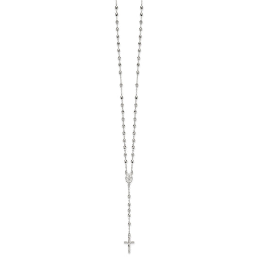 Sterling Silver Polished and Beaded Rosary 24 inch Necklace