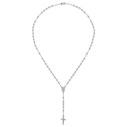 Sterling Silver Polished and Beaded Rosary 24 inch Necklace