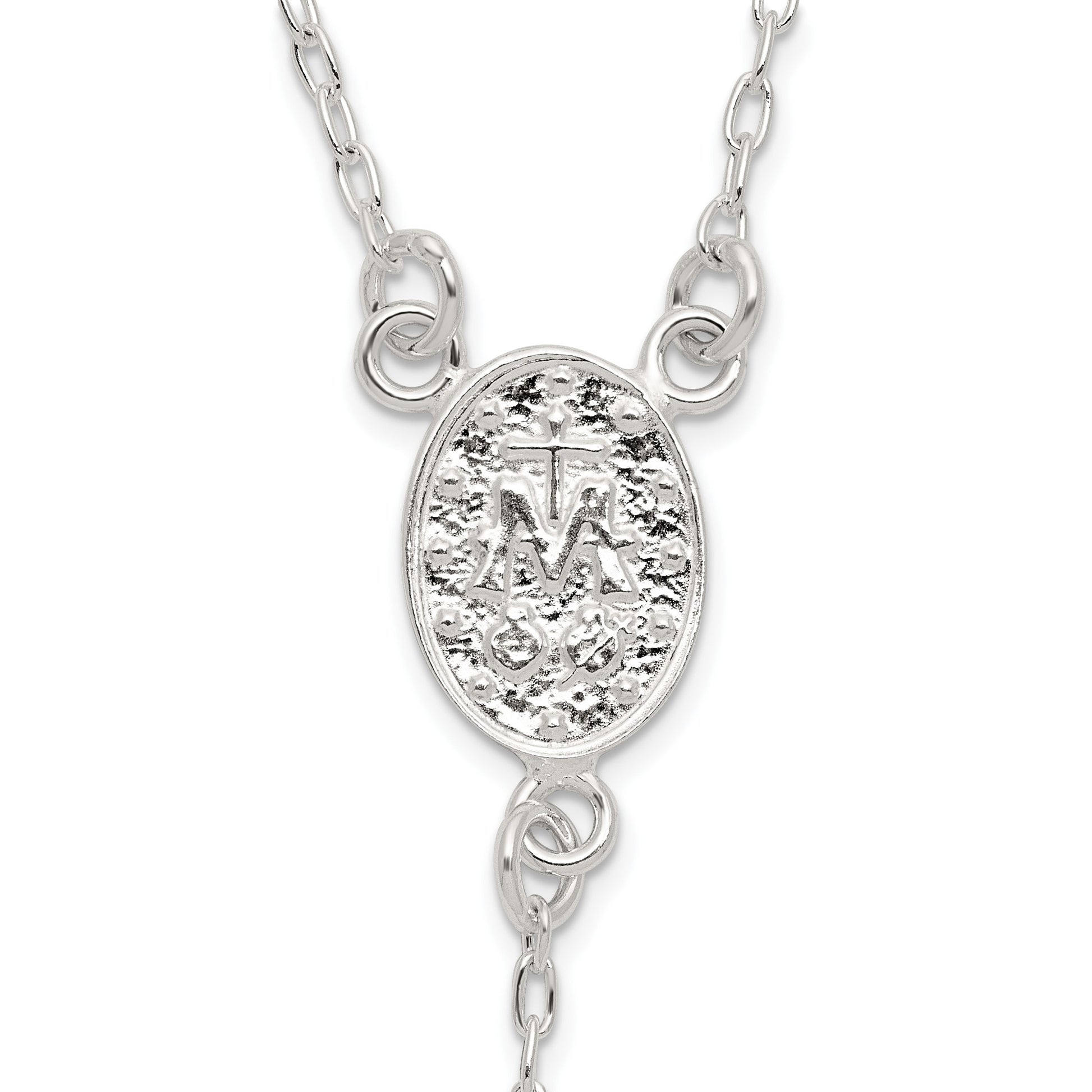 Sterling Silver Polished and Beaded Rosary 24 inch Necklace