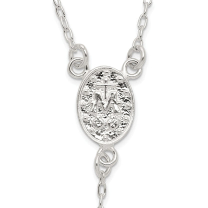 Sterling Silver Polished and Beaded Rosary 24 inch Necklace