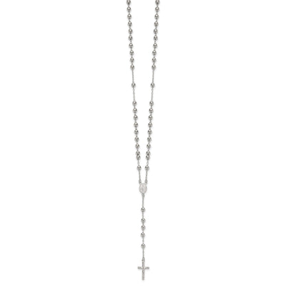 Sterling Silver Polished and Beaded Rosary 24 inch Necklace