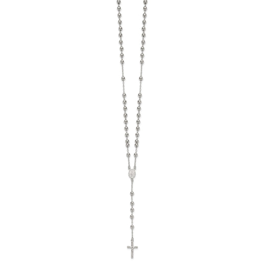 Sterling Silver Polished and Beaded Rosary 24 inch Necklace