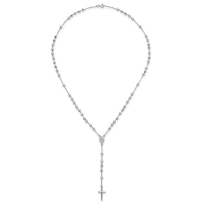 Sterling Silver Polished and Beaded Rosary 24 inch Necklace