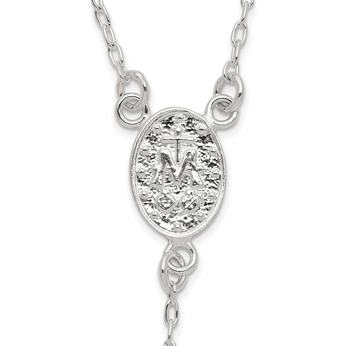 Sterling Silver Polished and Beaded Rosary 24 inch Necklace