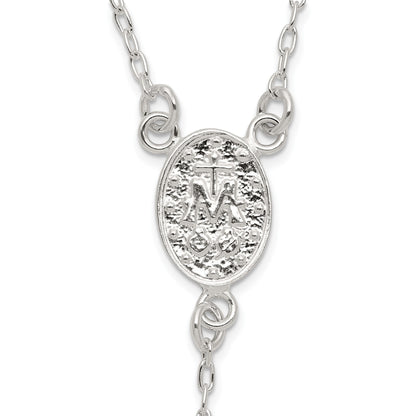 Sterling Silver Polished and Beaded Rosary 24 inch Necklace
