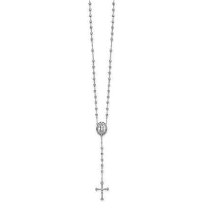 Sterling Silver Rhodium-plated CZ Diamond-cut Beaded 18 inch Rosary Necklace