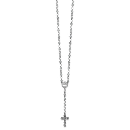 Sterling Silver Rhodium-plated Polished Round CZ 25.25 inch Rosary Necklace