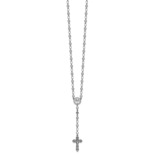 Sterling Silver Rhodium-plated Polished Round CZ 25.25 inch Rosary Necklace
