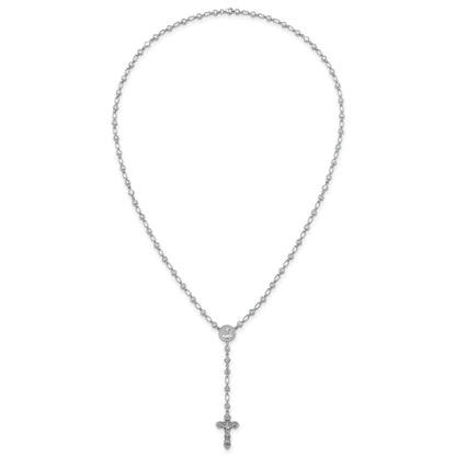 Sterling Silver Rhodium-plated Polished Round CZ 25.25 inch Rosary Necklace