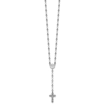 Sterling Silver Rhodium-plated Polished CZ and Diamond-cut Circles 25.5 inch Rosary Necklace