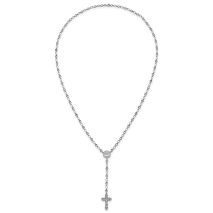 Sterling Silver Rhodium-plated Polished CZ and Diamond-cut Circles 25.5 inch Rosary Necklace