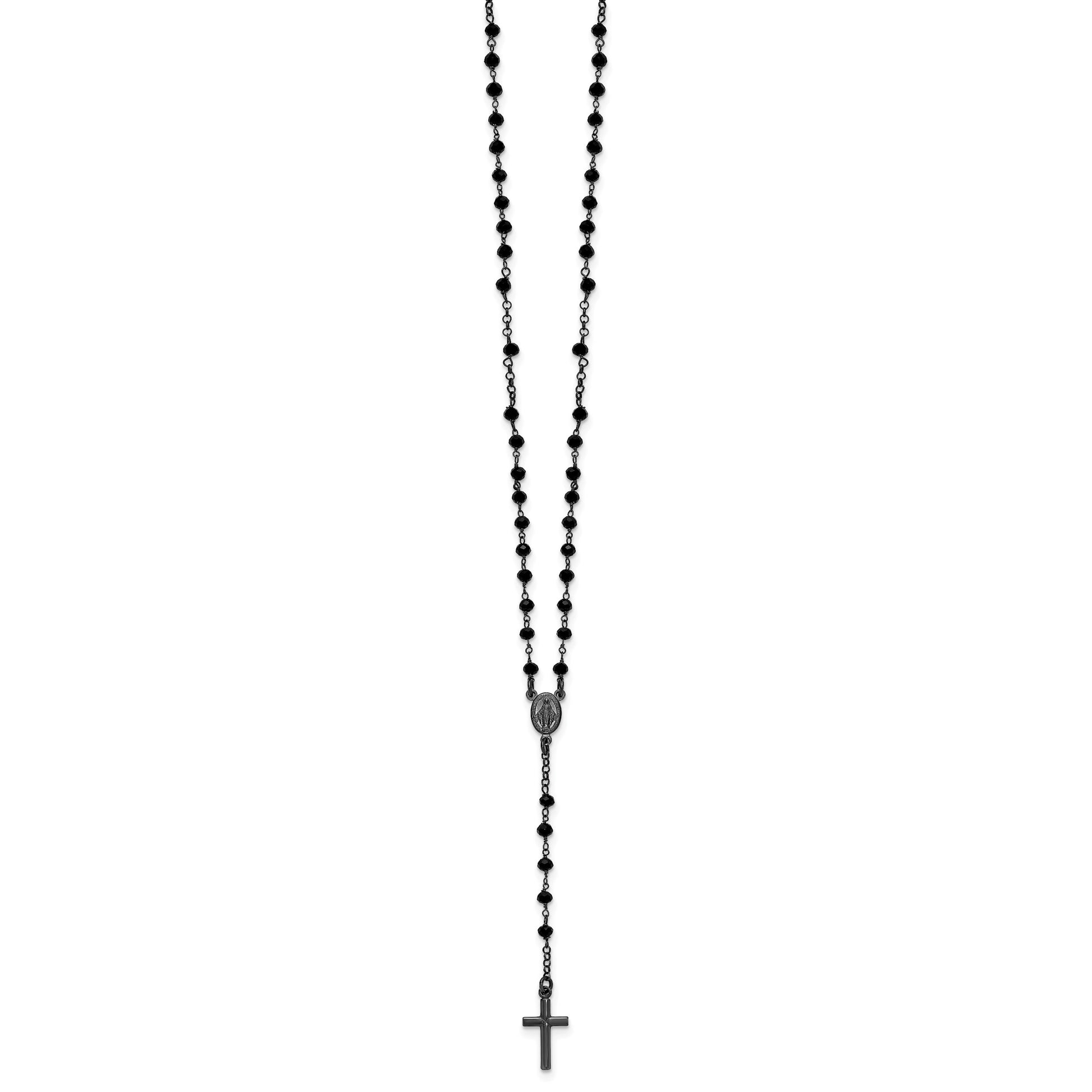 Sterling Silver Black Rhodium-plated Crystal 18.5 inch with 0.5 inch extender Rosary Necklace