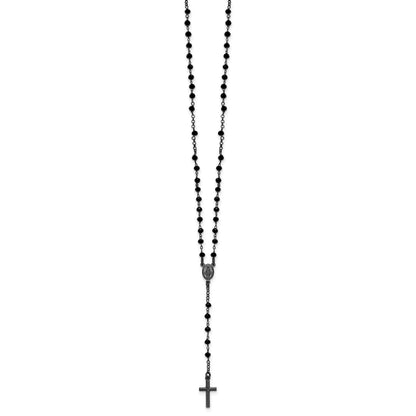 Sterling Silver Black Rhodium-plated Crystal 18.5 inch with 0.5 inch extender Rosary Necklace