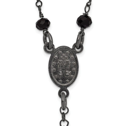 Sterling Silver Black Rhodium-plated Crystal 18.5 inch with 0.5 inch extender Rosary Necklace
