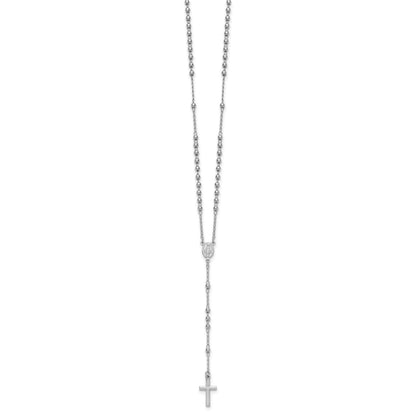 Sterling Silver Rhodium-plated Beaded 17 inch with 1.5 inch extender Rosary Necklace