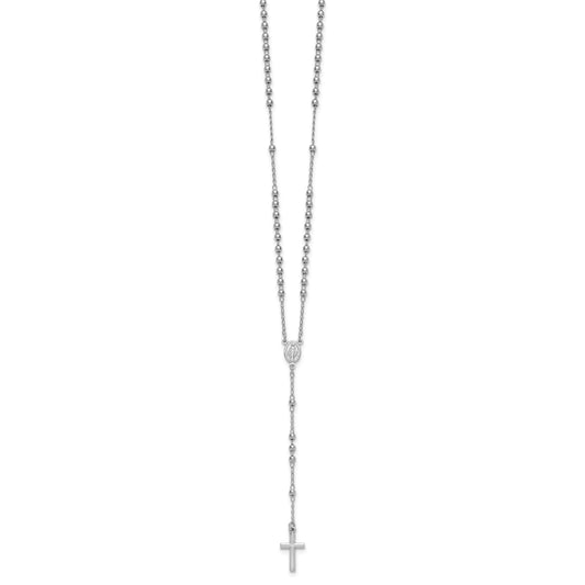 Sterling Silver Rhodium-plated Beaded 17 inch with 1.5 inch extender Rosary Necklace