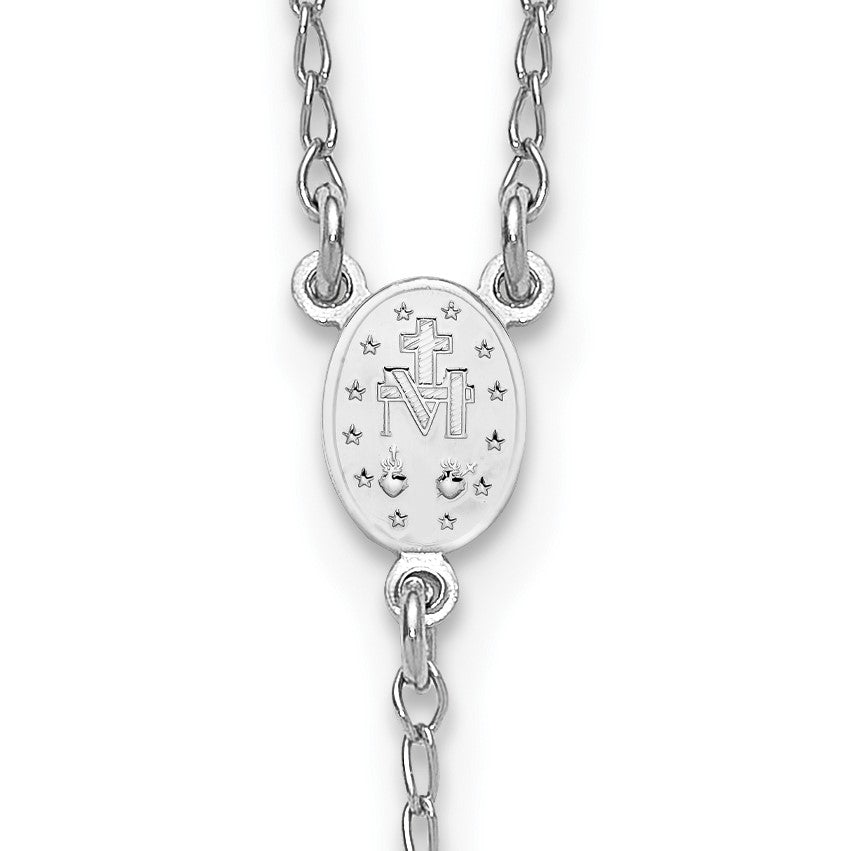Sterling Silver Rhodium-plated Beaded 17 inch with 1.5 inch extender Rosary Necklace