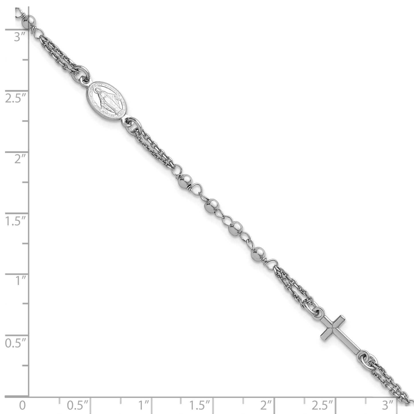 Sterling Silver Rhodium-plated 7.25 inch with 0.5 inch extender Rosary Themed Bracelet