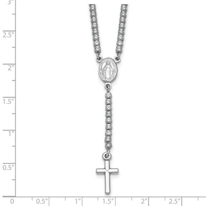 Sterling Silver Rhodium-plated Polished CZ 15.5 inch with 2 inch extender Rosary Necklace