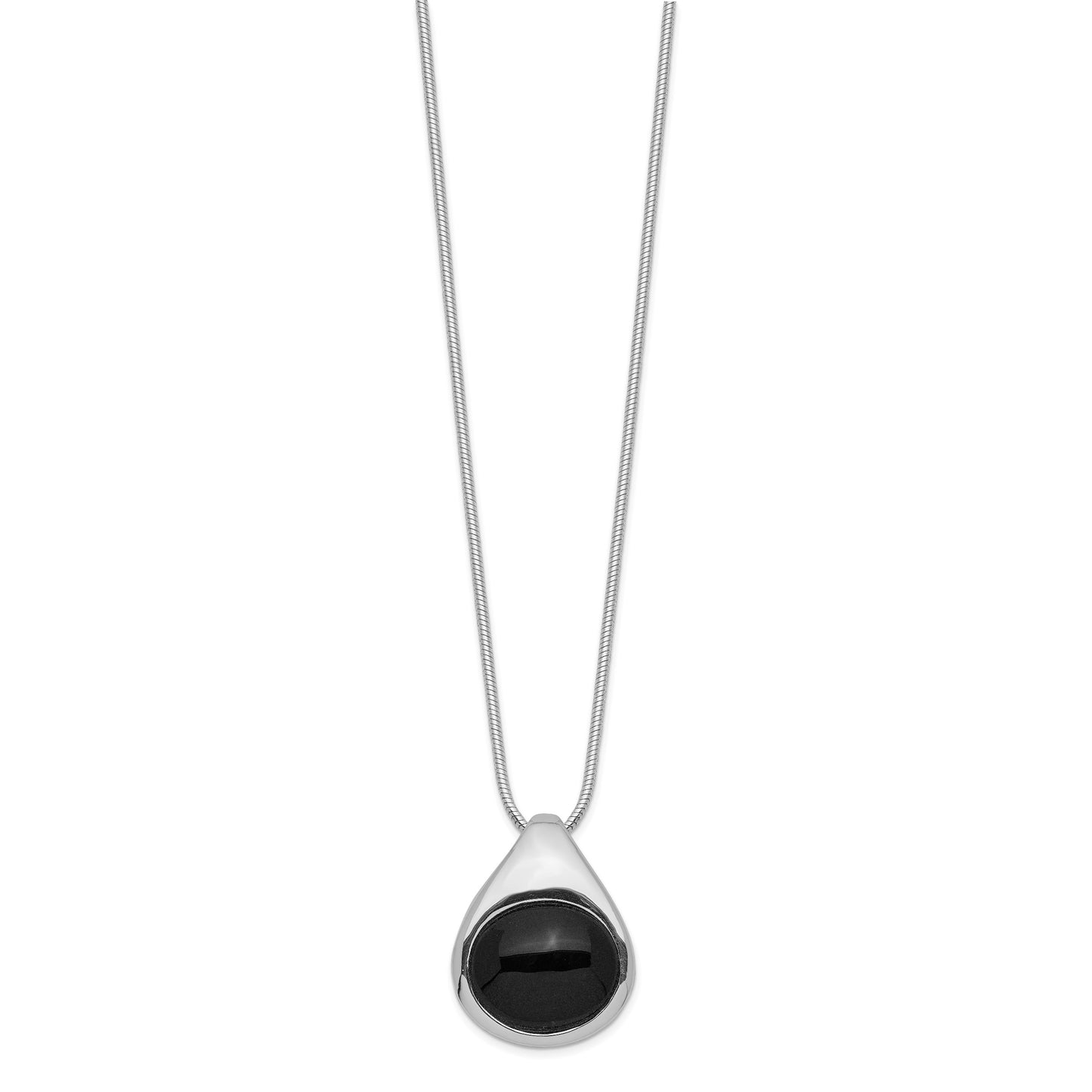 Sterling Silver Rhodium-plated Round Onyx Pendant Necklace