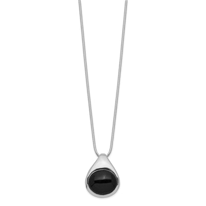 Sterling Silver Rhodium-plated Round Onyx Pendant Necklace