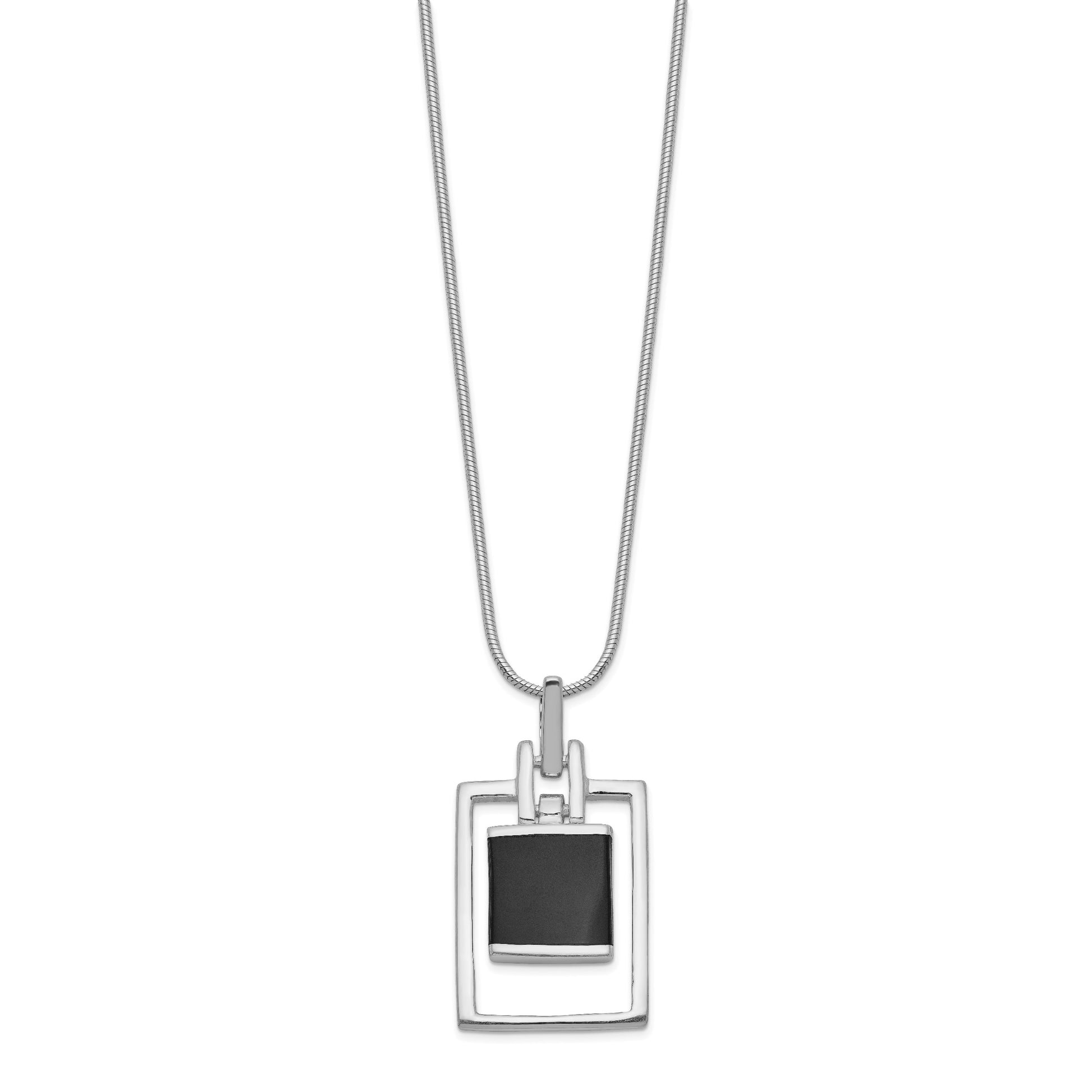 Sterling Silver Rhodium-plated Square Onyx Pendant Necklace